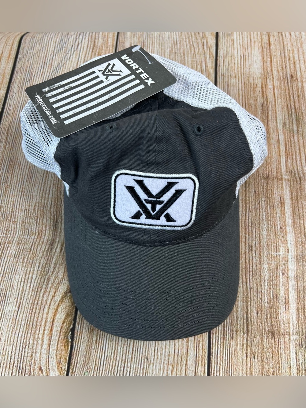 NWT Vortex Optics Grey White Patch Strapback Hat